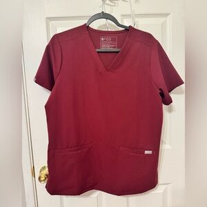 Figs Maroon V-Neck Scrub Top